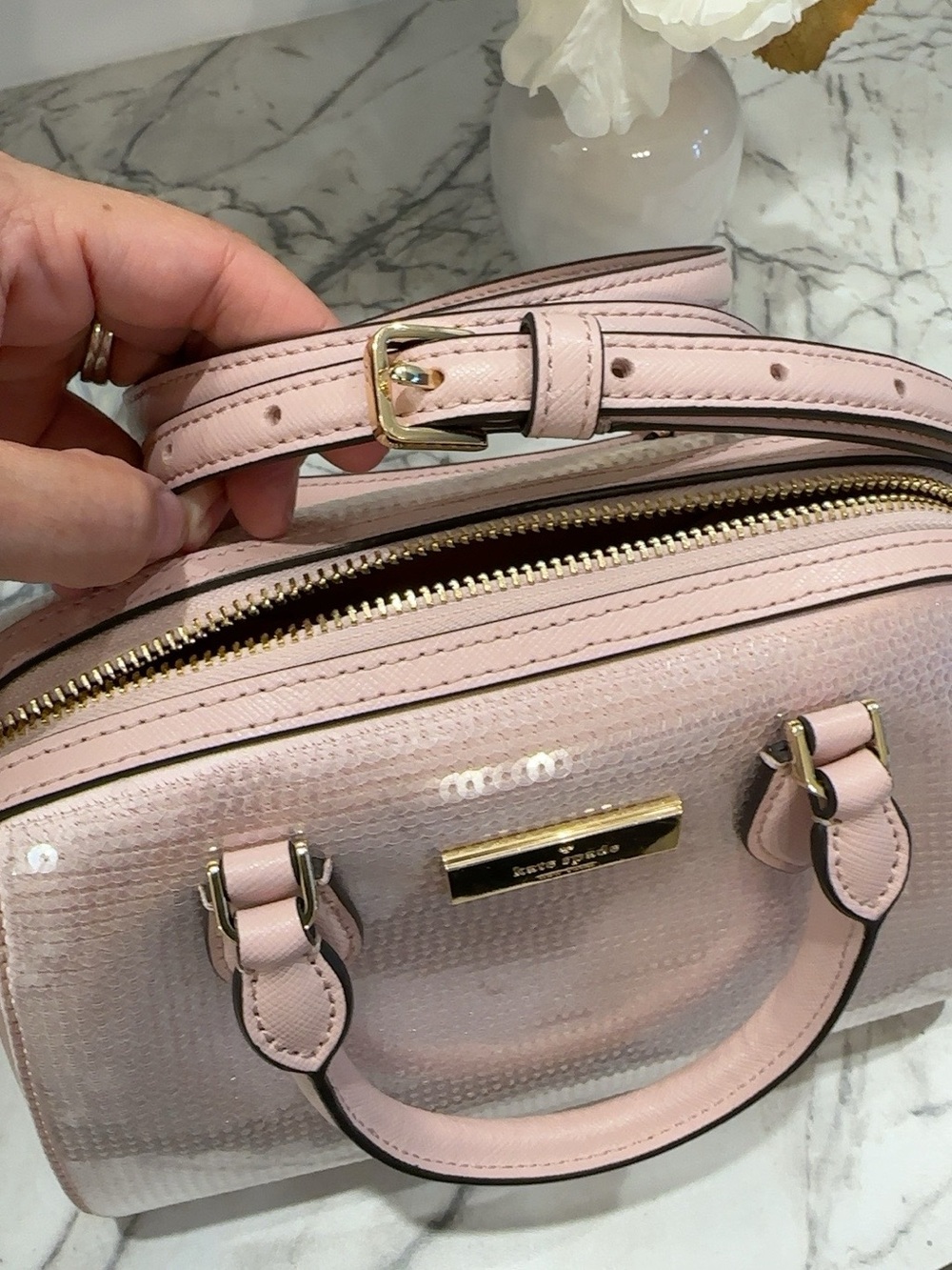 Kate Spade New York Pink Sequin Satchel / Crossbody Bag - Picture 9 of 11
